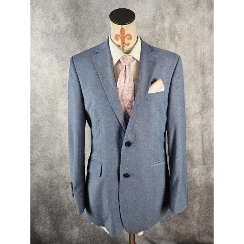 Madison Dress Jacket Blazer Mens 40S Easy Care Poly/Rayon Chambray Blue